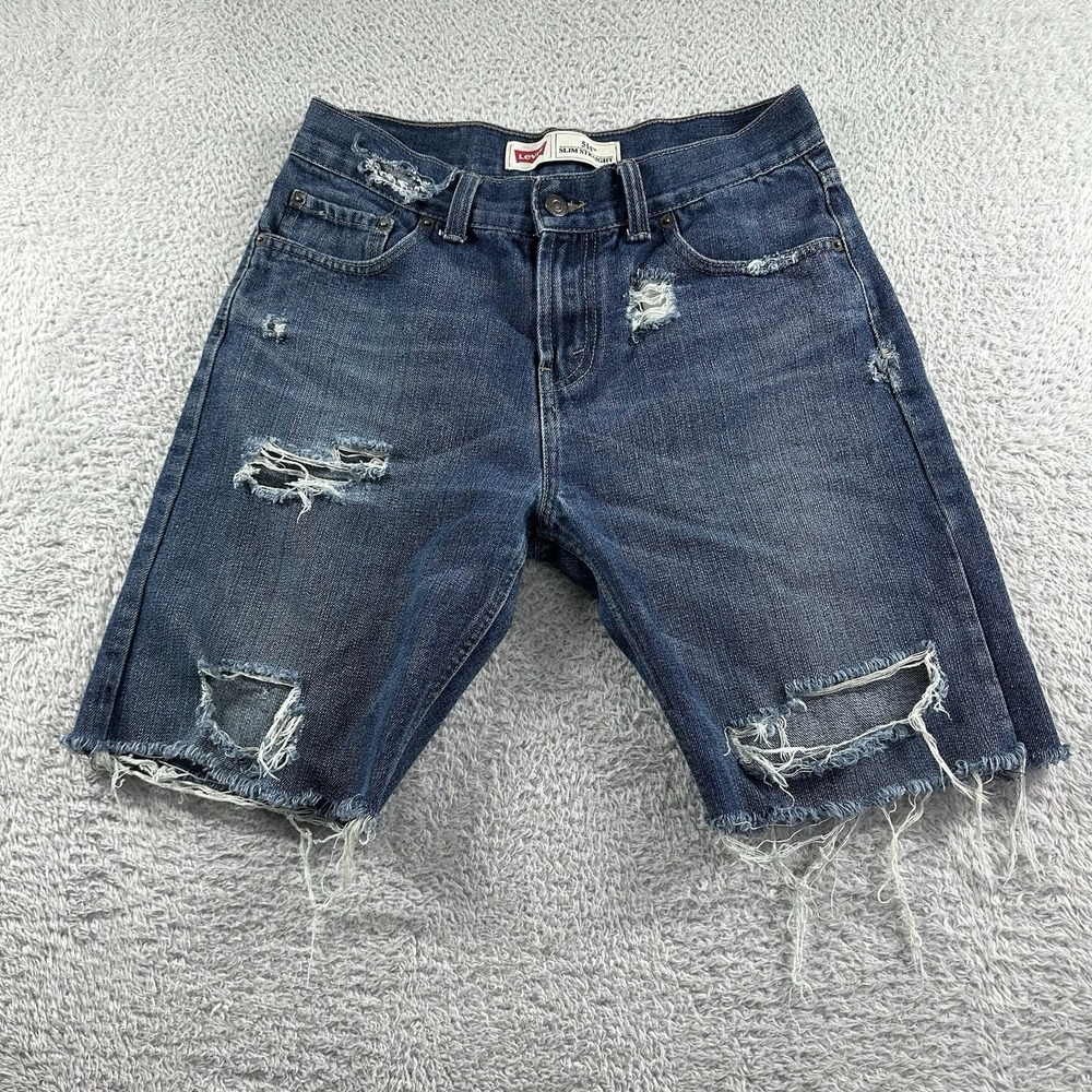 Levi Jorts Womens 20 Reg Cut Off Raw Hem Blue Distressed 9" Inseam 30"